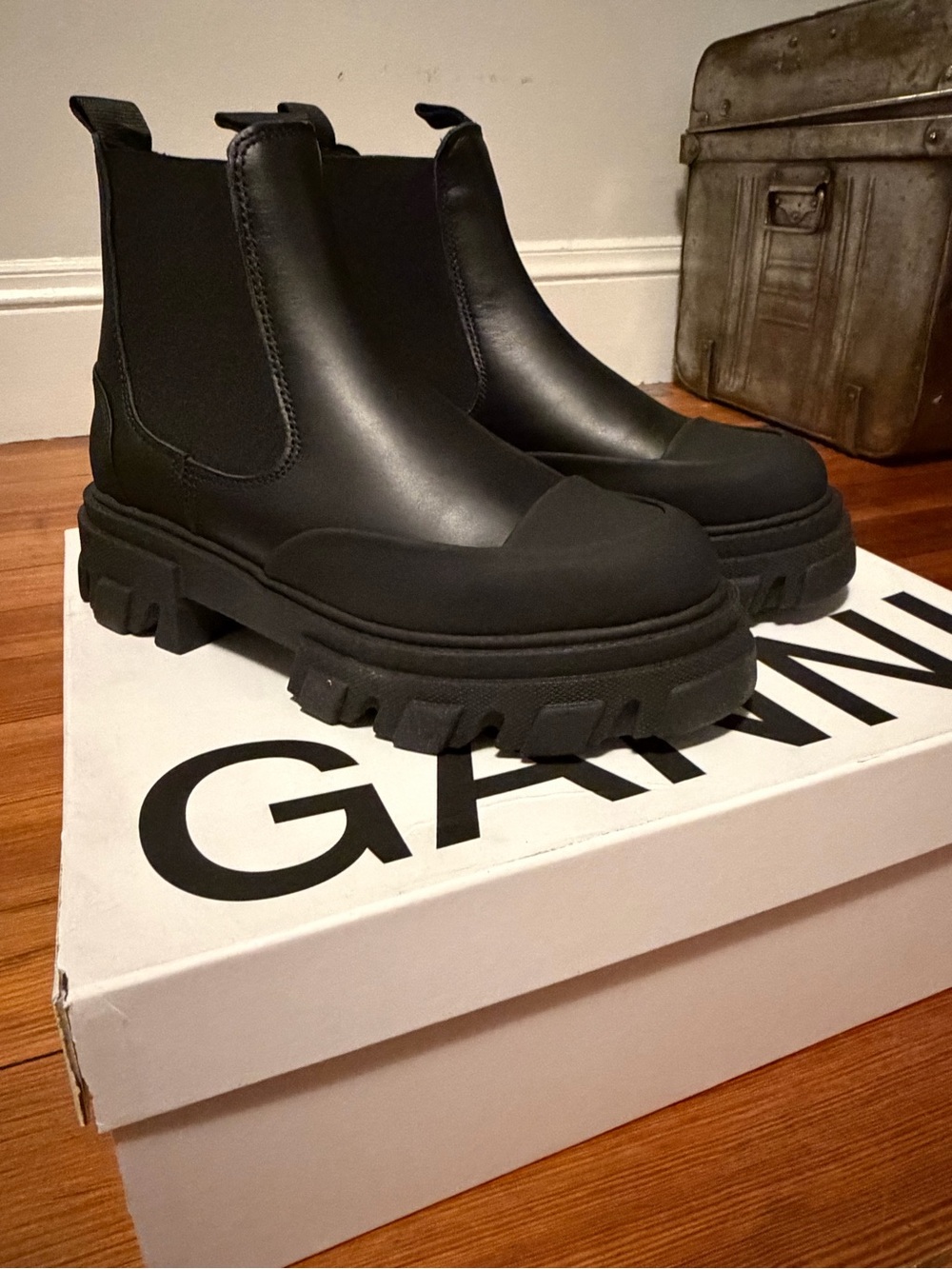 Ganni Black Chunky Chelsea Lug Boots